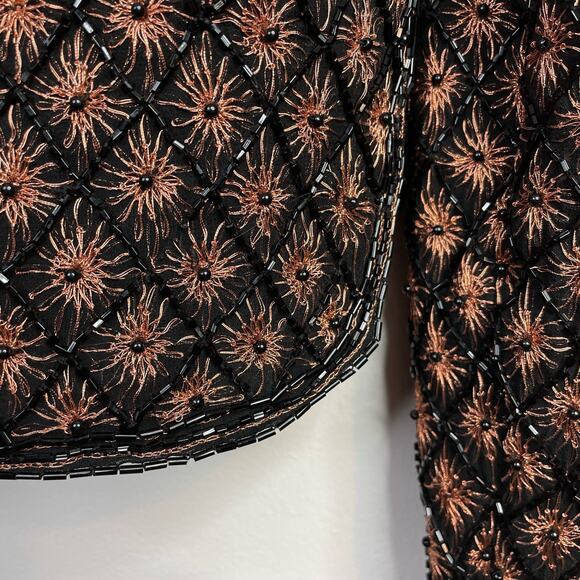 Vintage Adrianna Papell Evening Silk Beaded Embroidered Jacket Black Copper S - Picture 7 of 14